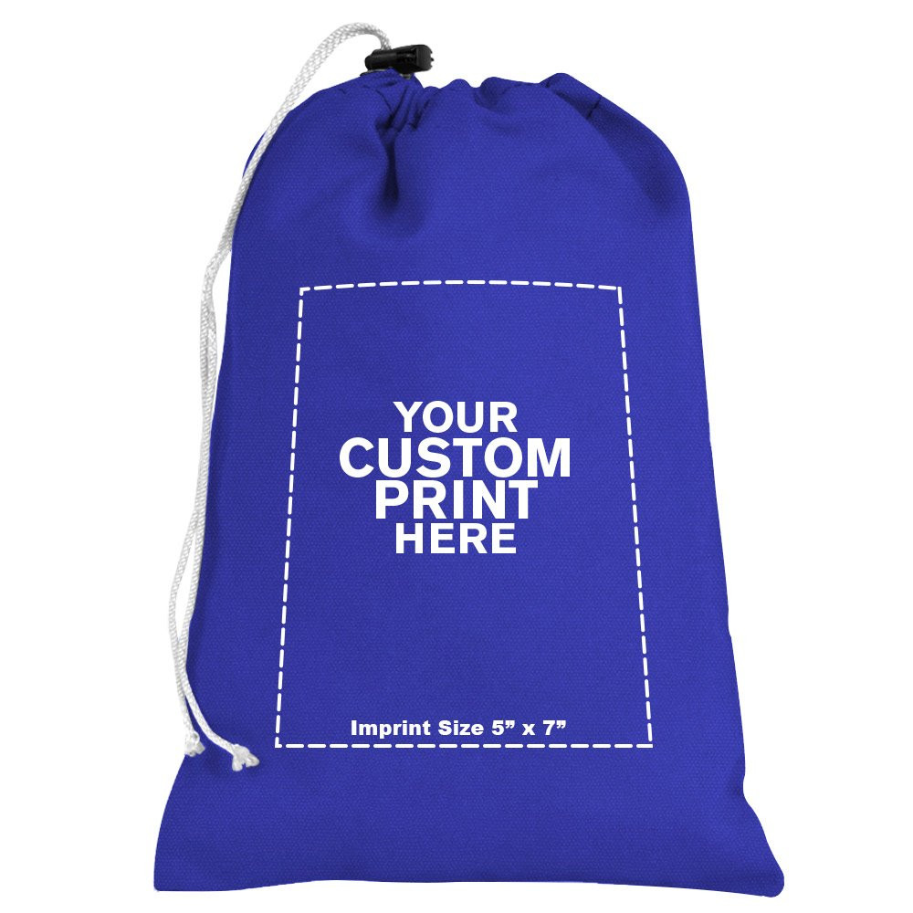 "your custom print here" - imprint location for Royal Blue 10oz Cotton Canvas Imprinted 7Wx11H Drawstring Bag w/rope lock 