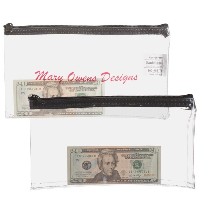 Two Custom Clear Vinyl Zipper Bag, one shown with red imprint - 10-1/2W x 5-1/2H Made-to-Order