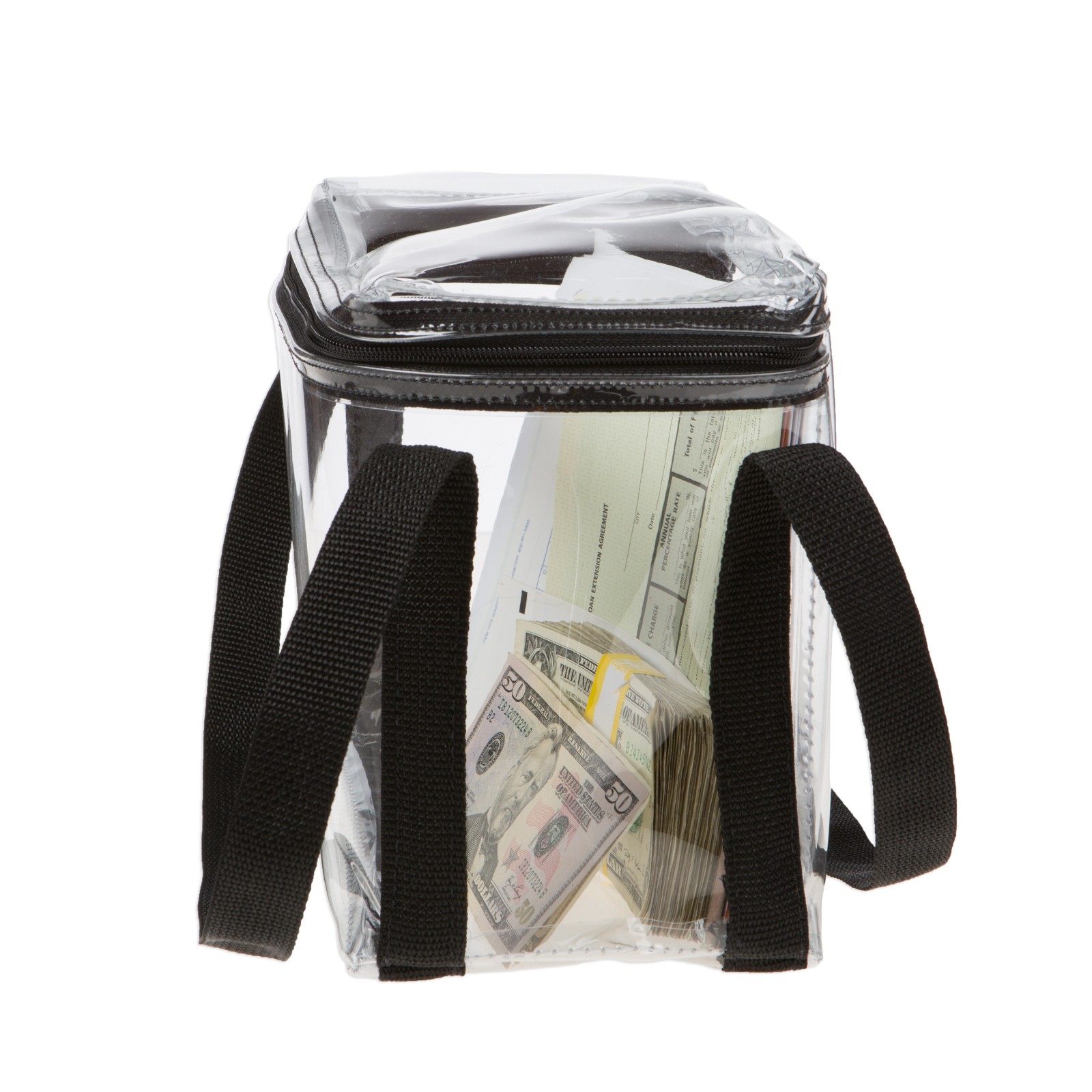 SIde view of Clear Vinyl Briefcase Style Bag - 10W x 8H x 5D