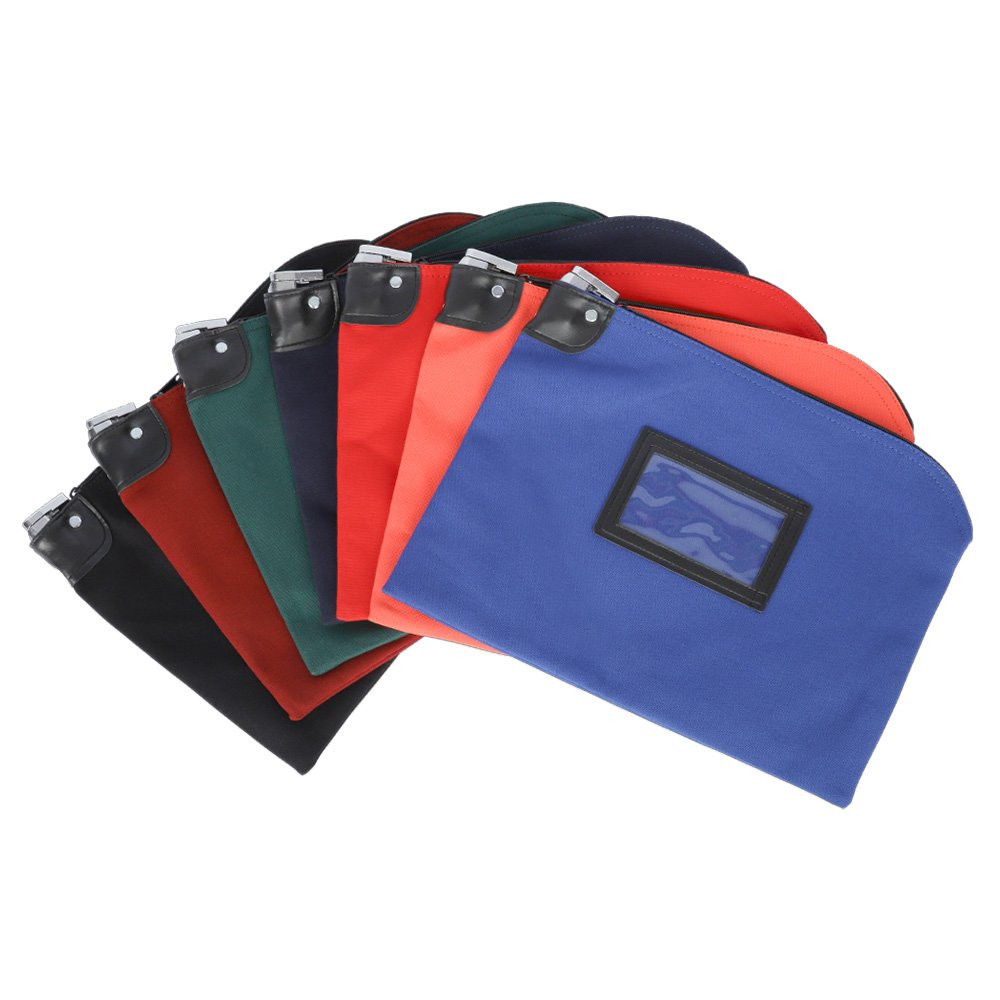 15W x 11H 14oz Cotton Canvas Locking Deposit Bags shown fanned out