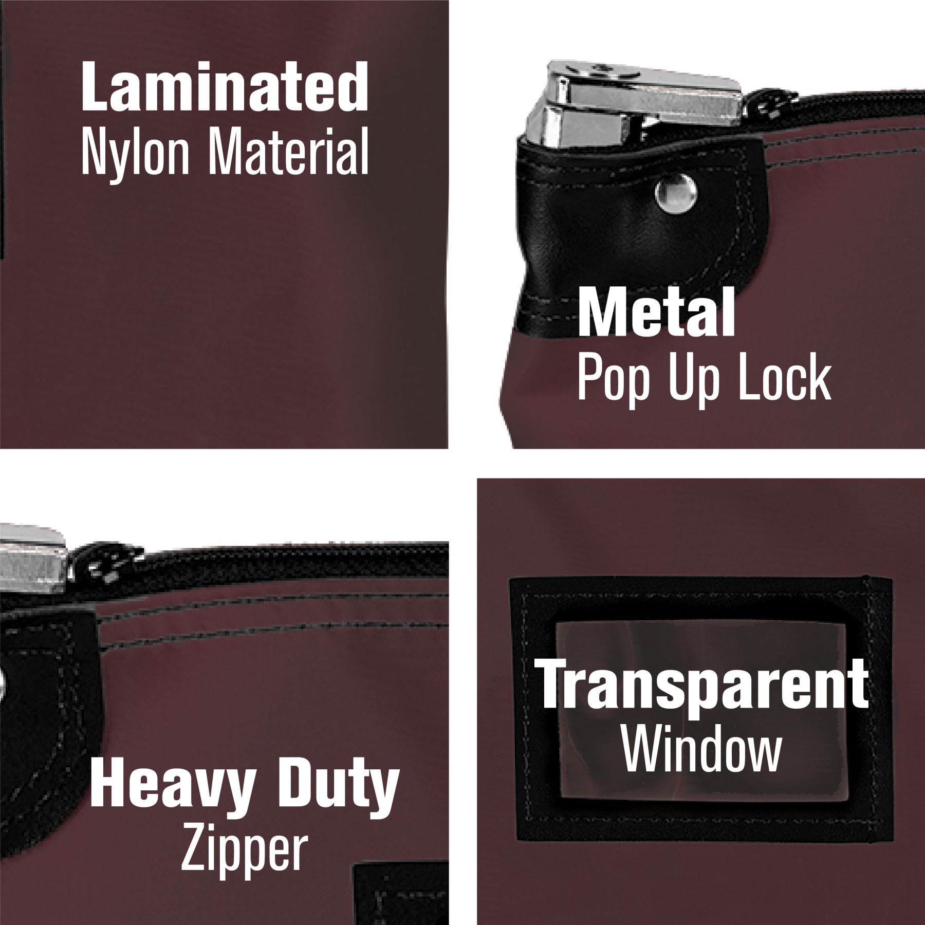Burgundy Laminated Nylon Locking Deposit Bag - 15W x 11H details