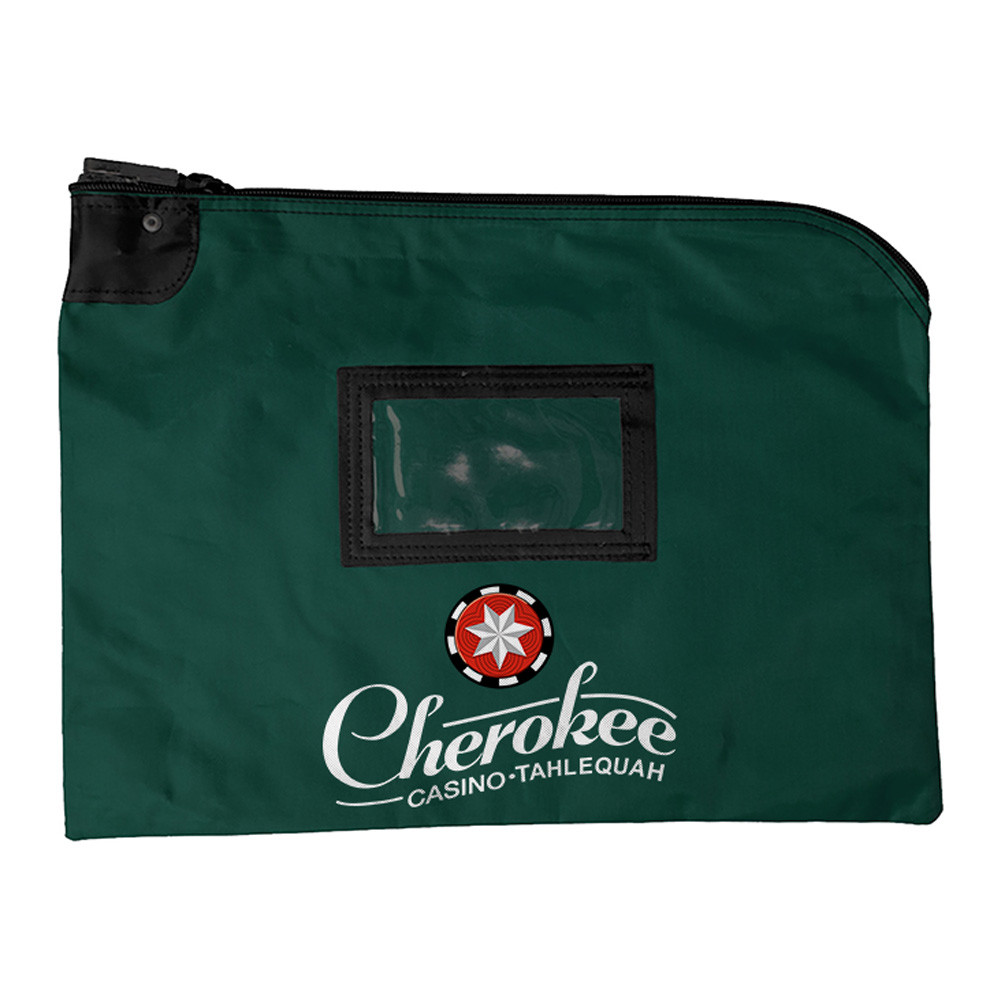 Full-Color Imprinted - 15W x 11H Forest Green Laminated Nylon Locking Deposit Bags 