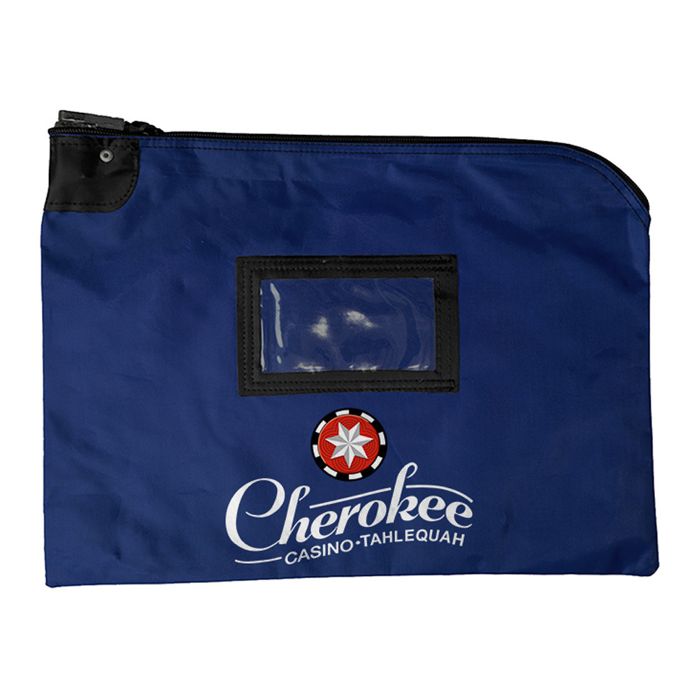 Full-Color Imprinted - 15W x 11H Navy Blue Laminated Nylon Locking Deposit Bags 