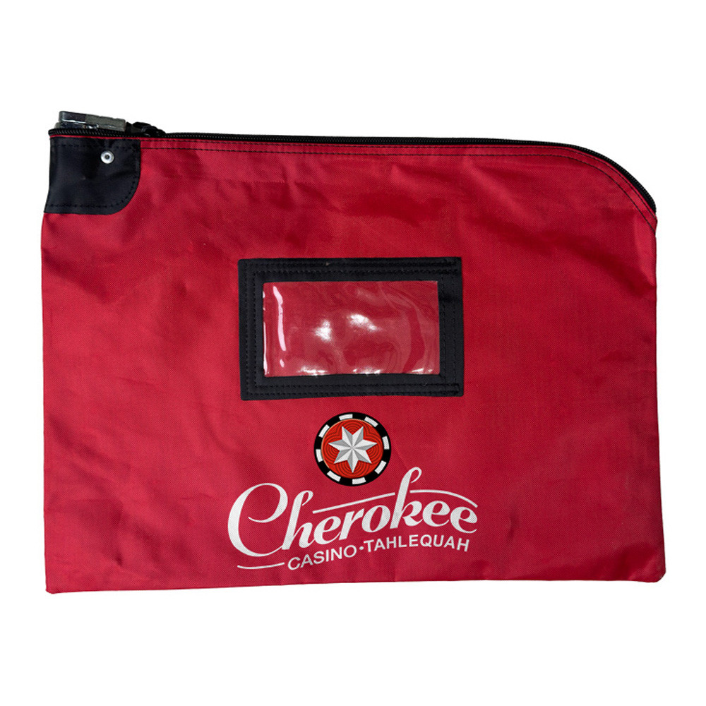 Full-Color Imprinted - 15W x 11H Red, Flat Laminated Nylon Locking Deposit Bags 