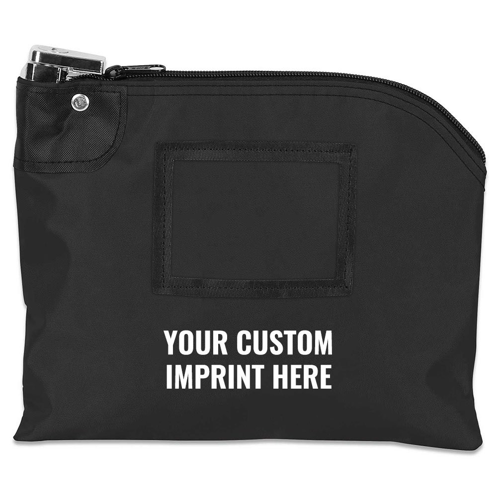 10W x 8H Laminated Nylon Locking Bags Shown In Black With White Imprint