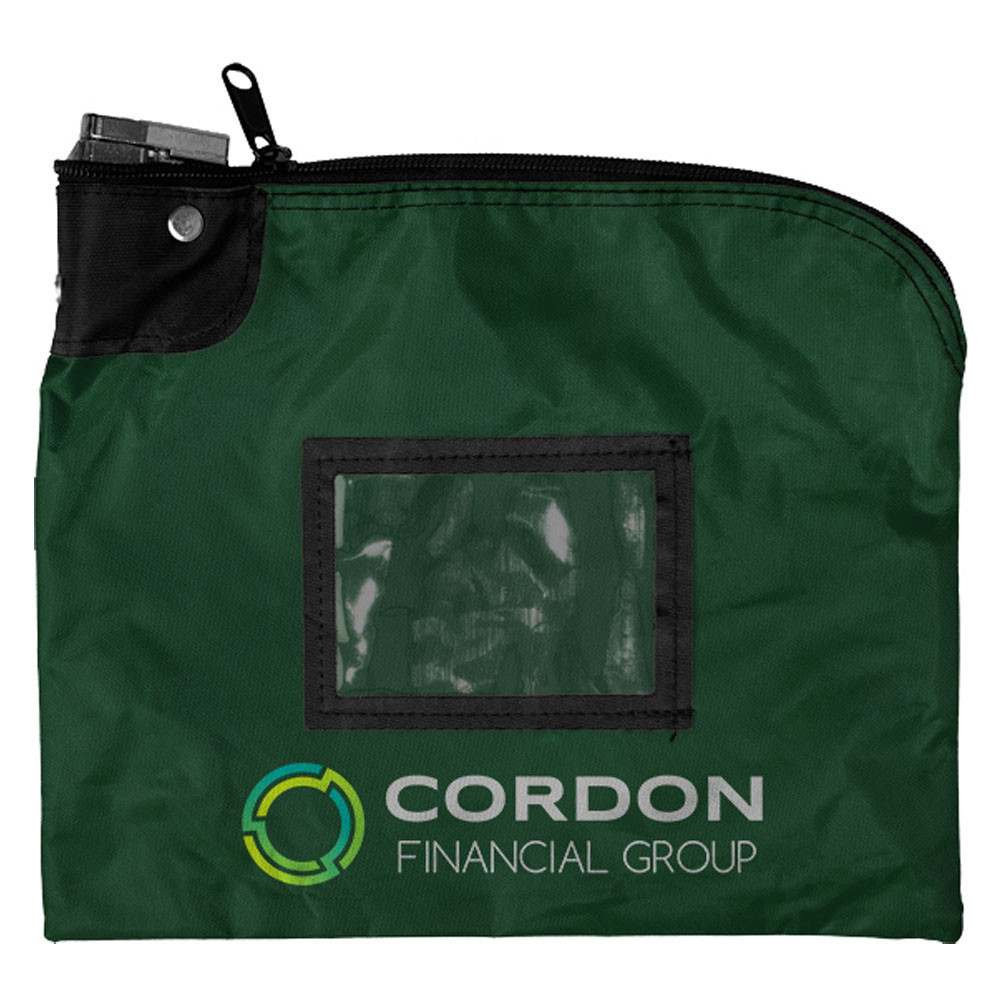 Full-Color Imprinted - 10W x 8H Forest Green Laminated Nylon Locking Deposit Bag