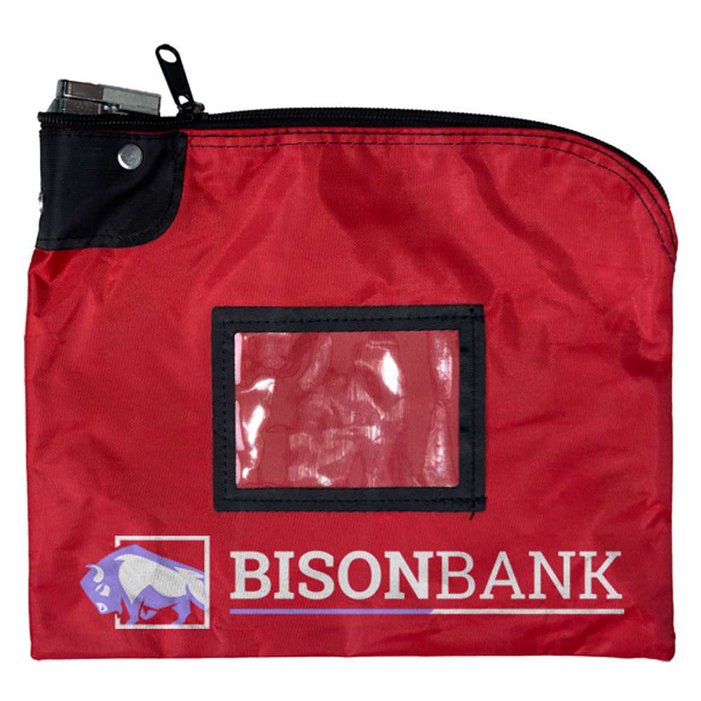 Full-Color Imprinted - 10W x 8H Red Laminated Nylon Locking Deposit Bag