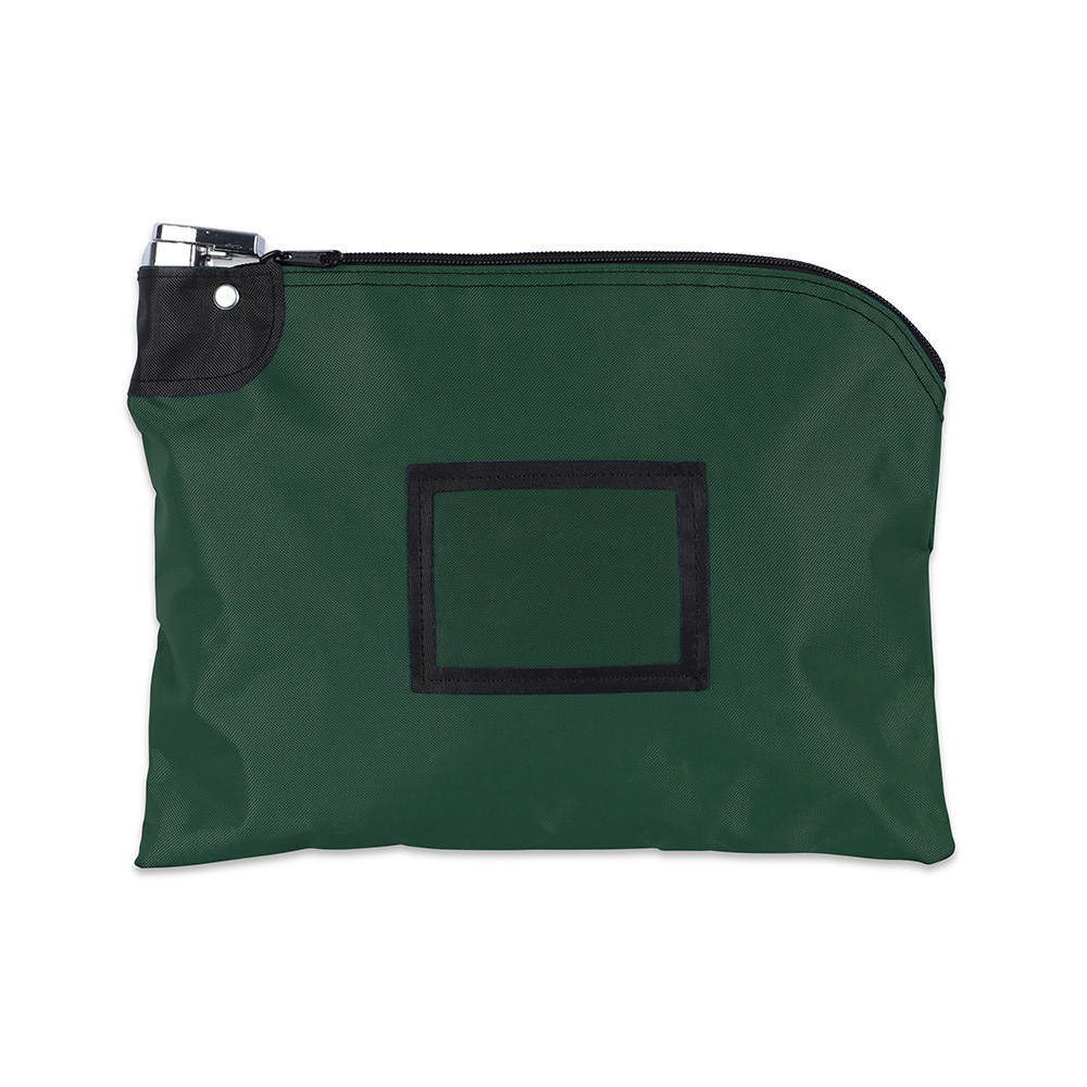 Forest Green Laminated Nylon Locking Deposit Bags - 12W x 9H - Ready to Ship