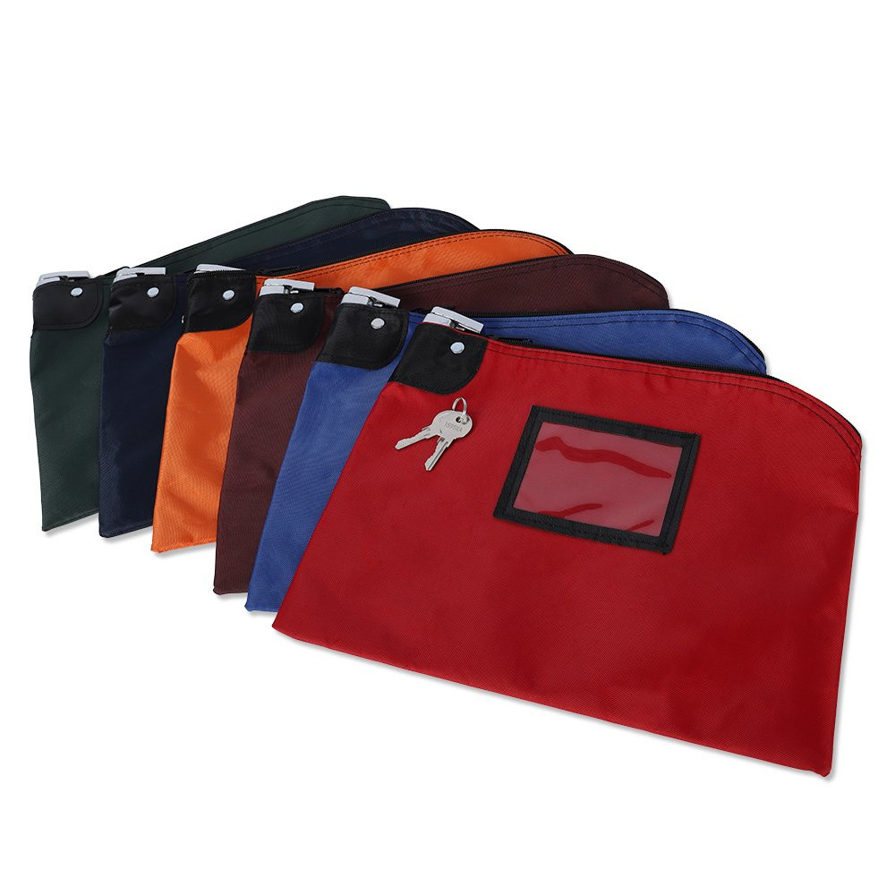 12W x 9H Laminated Nylon Locking Deposit Bags Shown Fanned out 