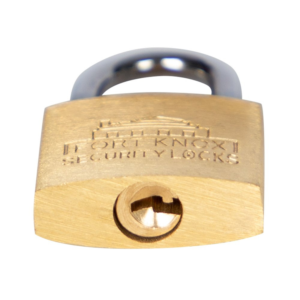 Fort Knox 3/4 in brass lock - View of the key hole from the bottom 
