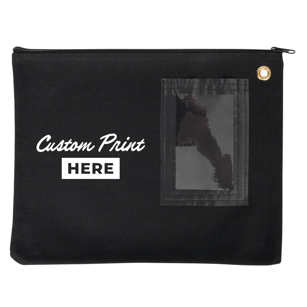  14W x 11H 14oz Cotton Canvas Flat Transit Sac Shown In Black With 1-Color Imprint