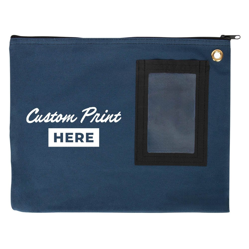  14W x 11H 14oz Cotton Canvas Flat Transit Sac Shown In Navy Blue With 1-Color Imprint