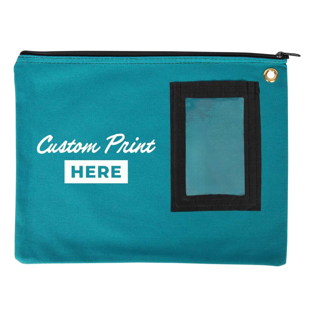  14W x 11H 14oz Cotton Canvas Flat Transit Sac Shown In Teal With 1-Color Imprint