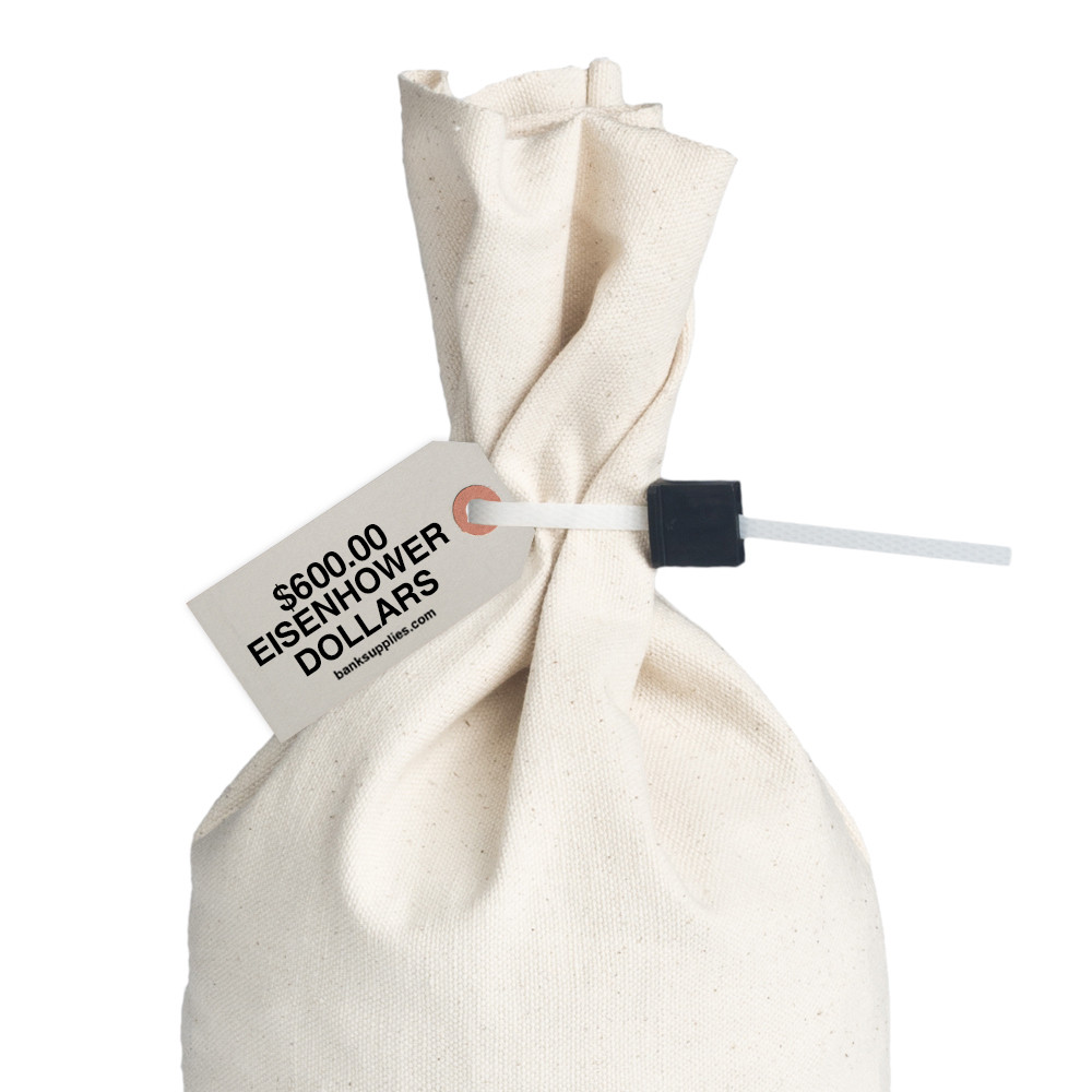 Printed Coin Bag Tags - 1-7/8 x 3-3/4 - $600 Eisenhower Dollars - Gray