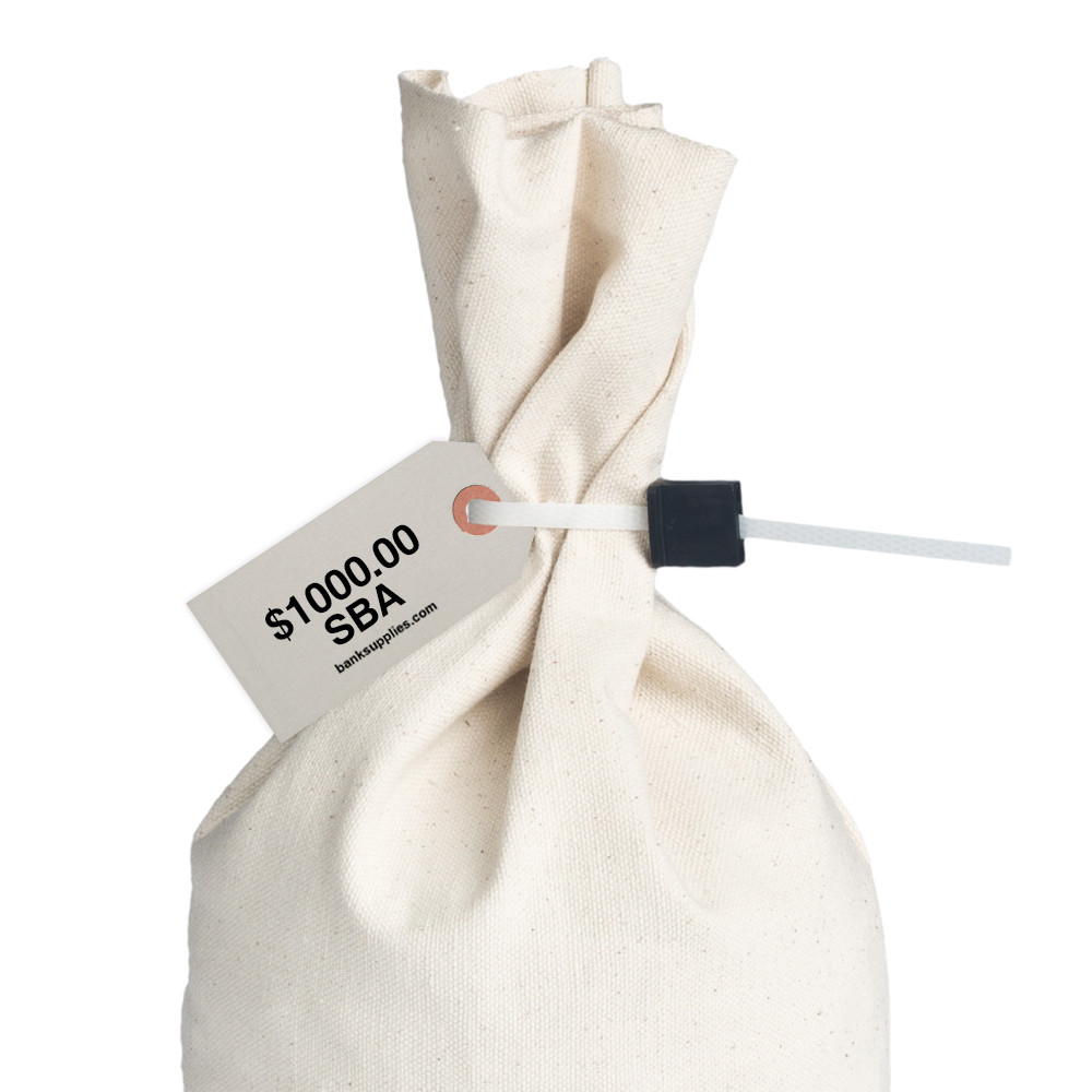 Printed Coin Bag Tags - 1-7/8 x 3-3/4 - $1000 SBA - Gray