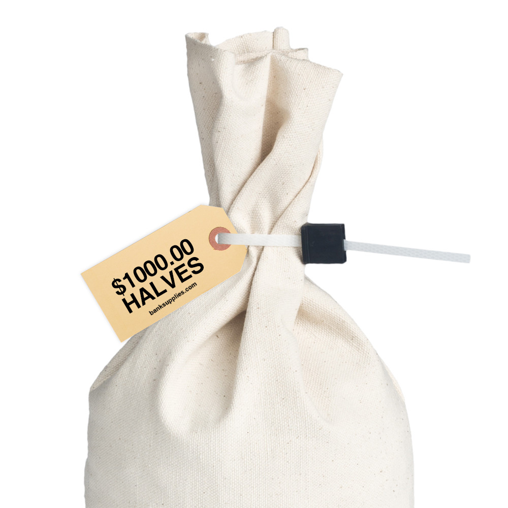 Printed Coin Bag Tags - 1-7/8 x 3-3/4 - $1000 Halves - Tan