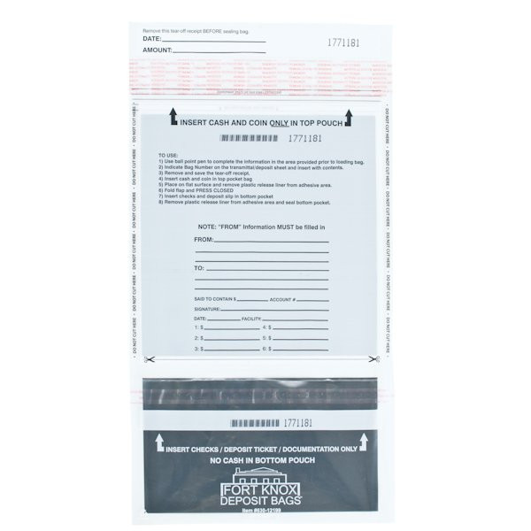 9W x 15H Tamper Evident White Top-Bottom Deposit Bags Displaying Back