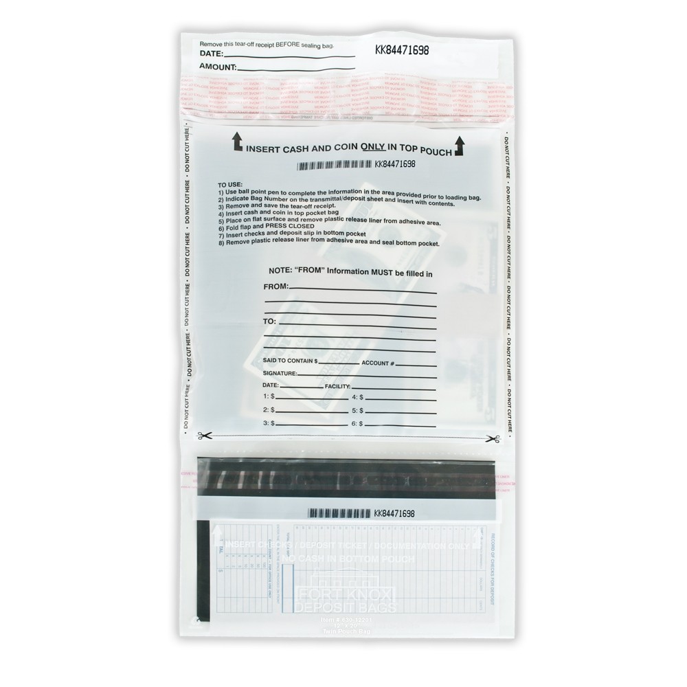 12W x 20H Tamper Evident Clear Top-Bottom Deposit Bags 