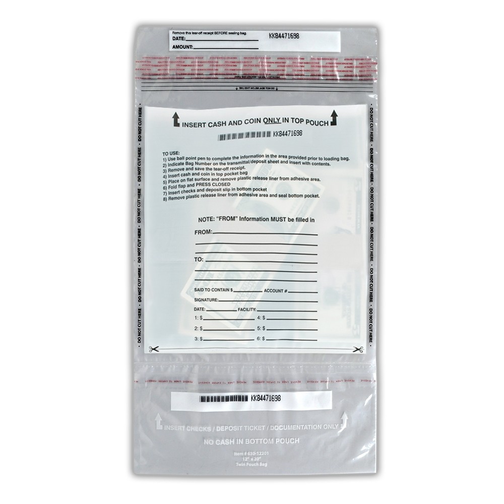 12W x 20H Tamper Evident Clear Top-Bottom Deposit Bag
