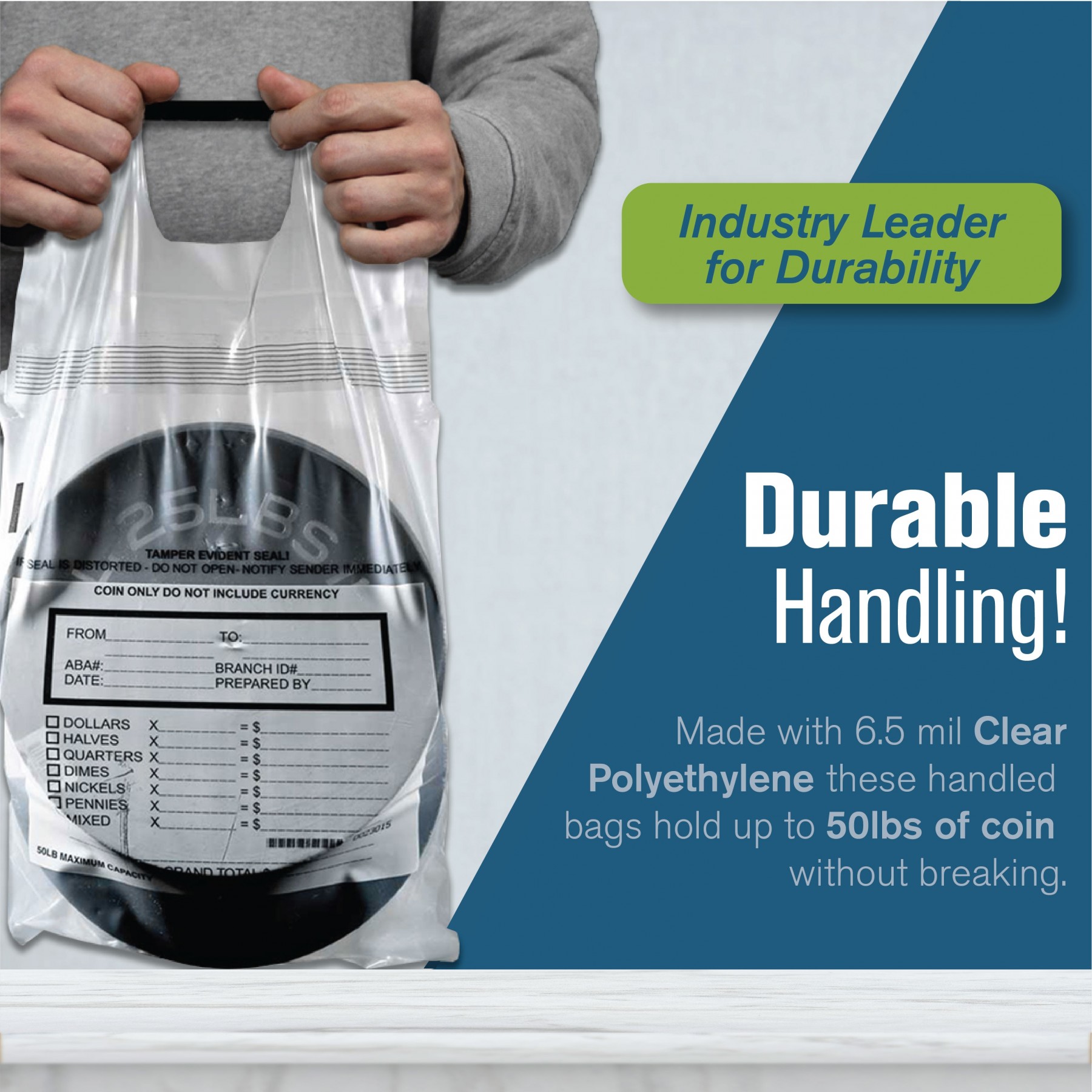 Clear Poly Coin Bag with Handle, banking supplies 
