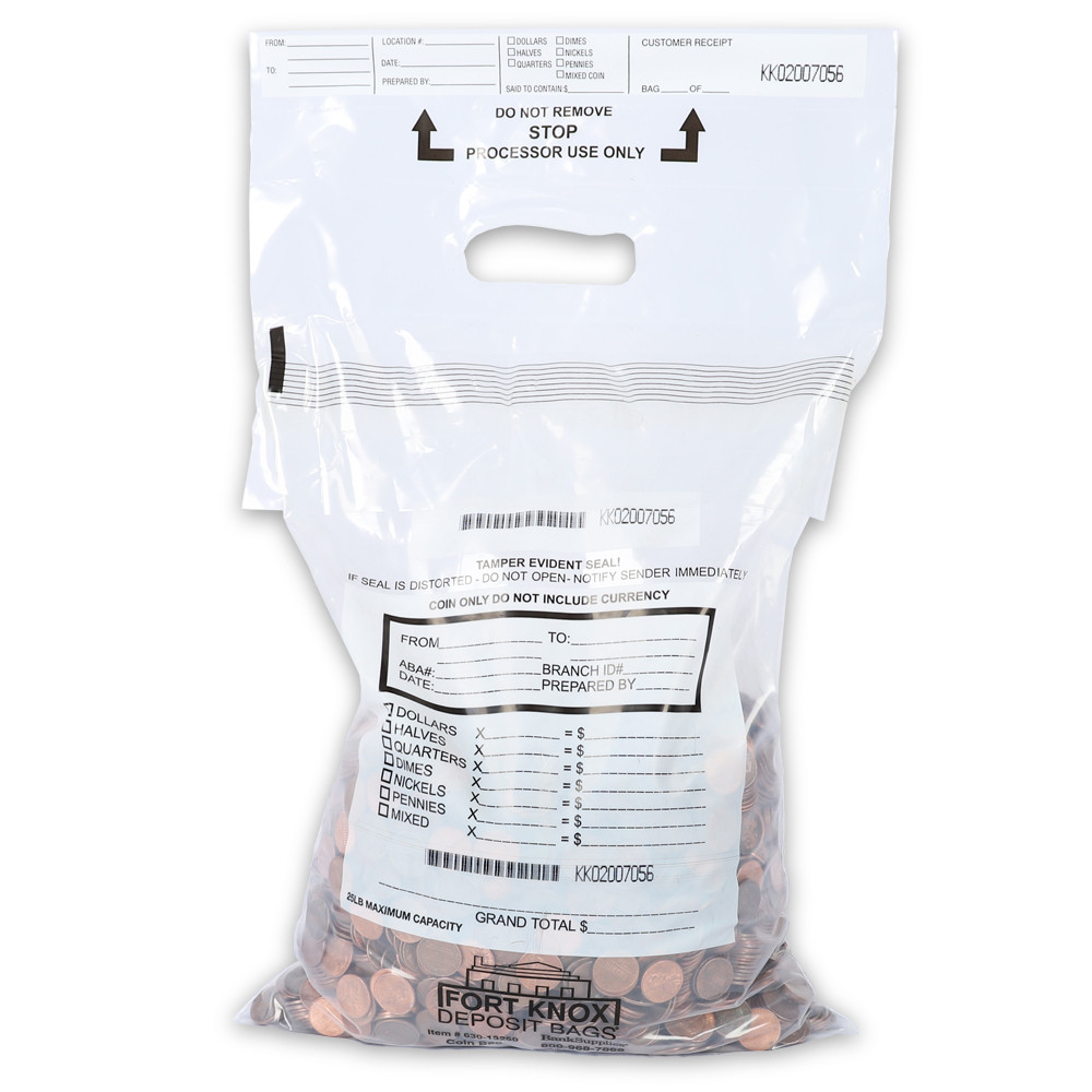 heavy duty coin bag -Half Size Handled Coin Bags - shown half full with pennies 