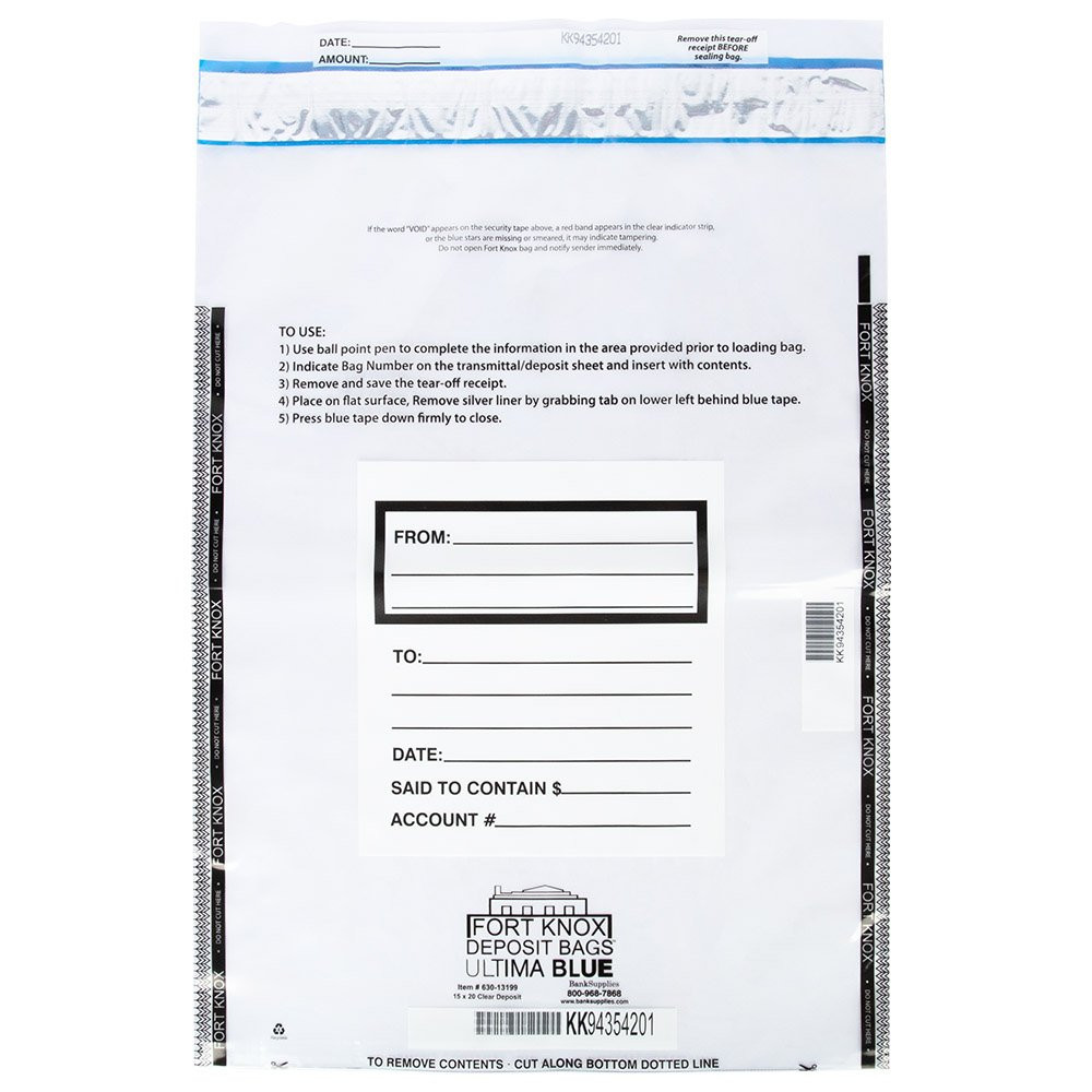 15W x 20H Ultima Blue® Clear Deposit Bag with External Pocket
