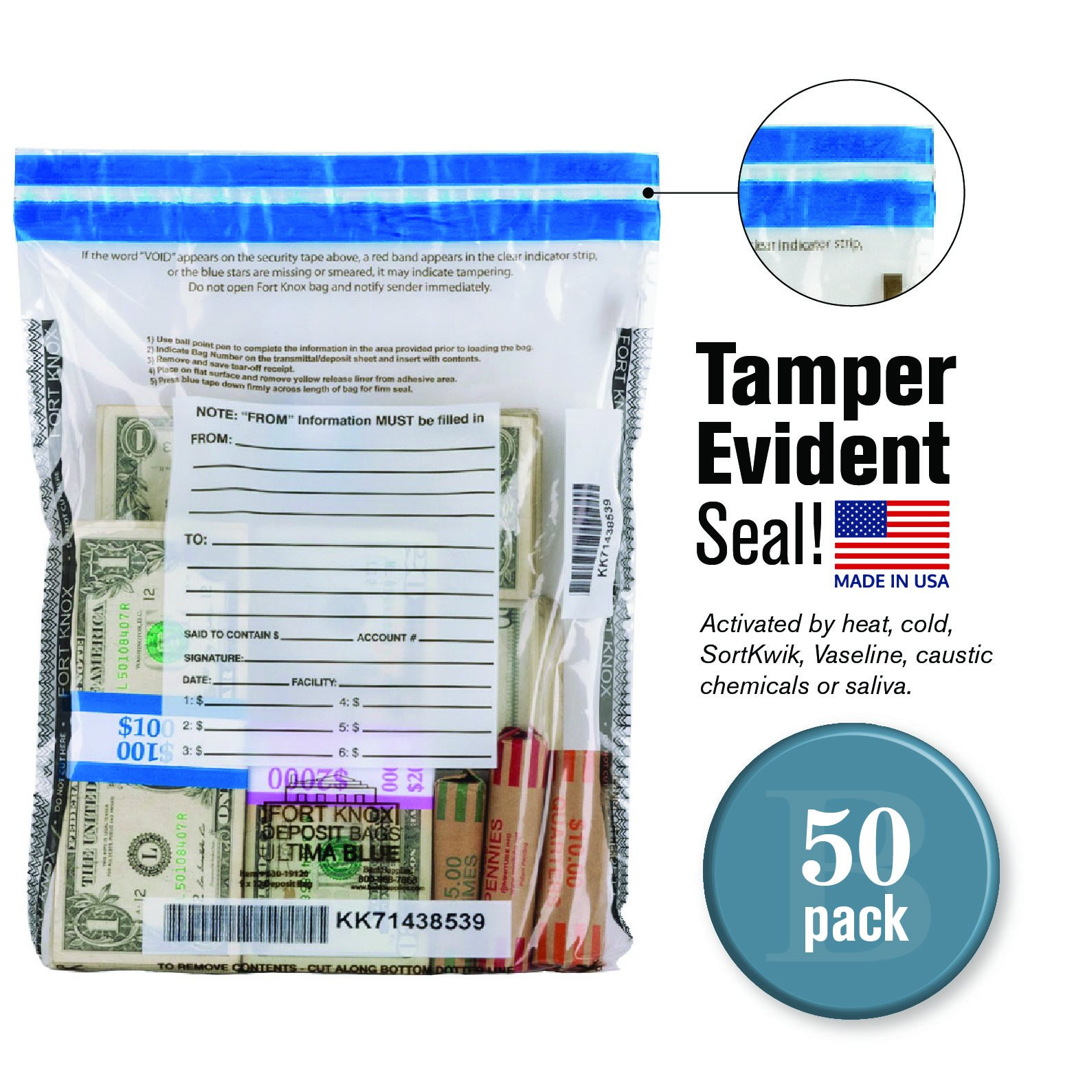 9W x 12H  Ultima Blue® Clear Deposit Bags- Pack of 50 infographic