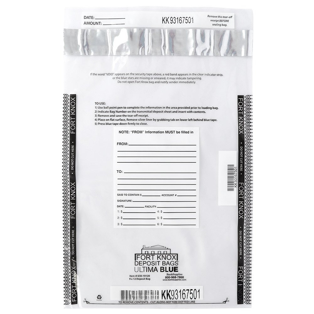 Flap updated - new added security features on the sides - Ultima Blue® Clear Deposit Bags - 9W x 12H - Pack of 50