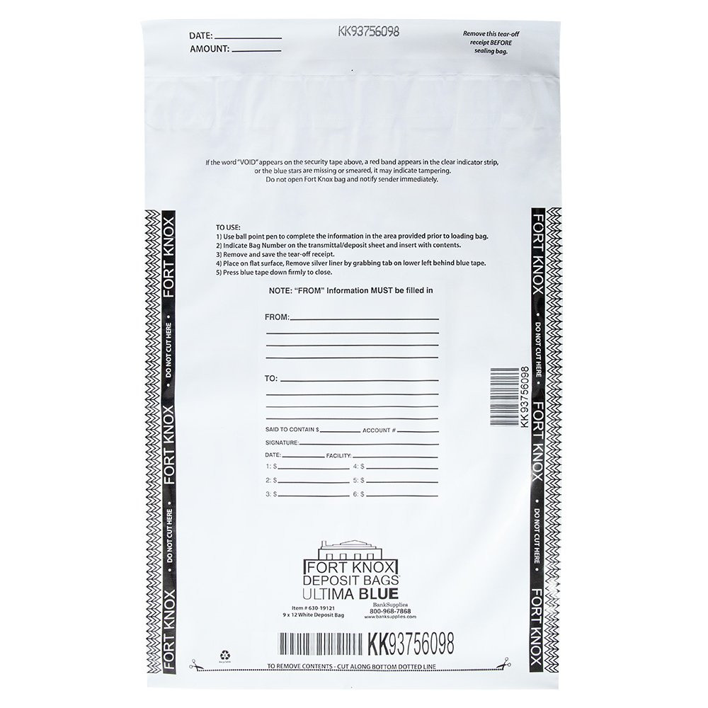 Ultima Blue® White Deposit Bags - 9W x 12H - Case of 500 - Front