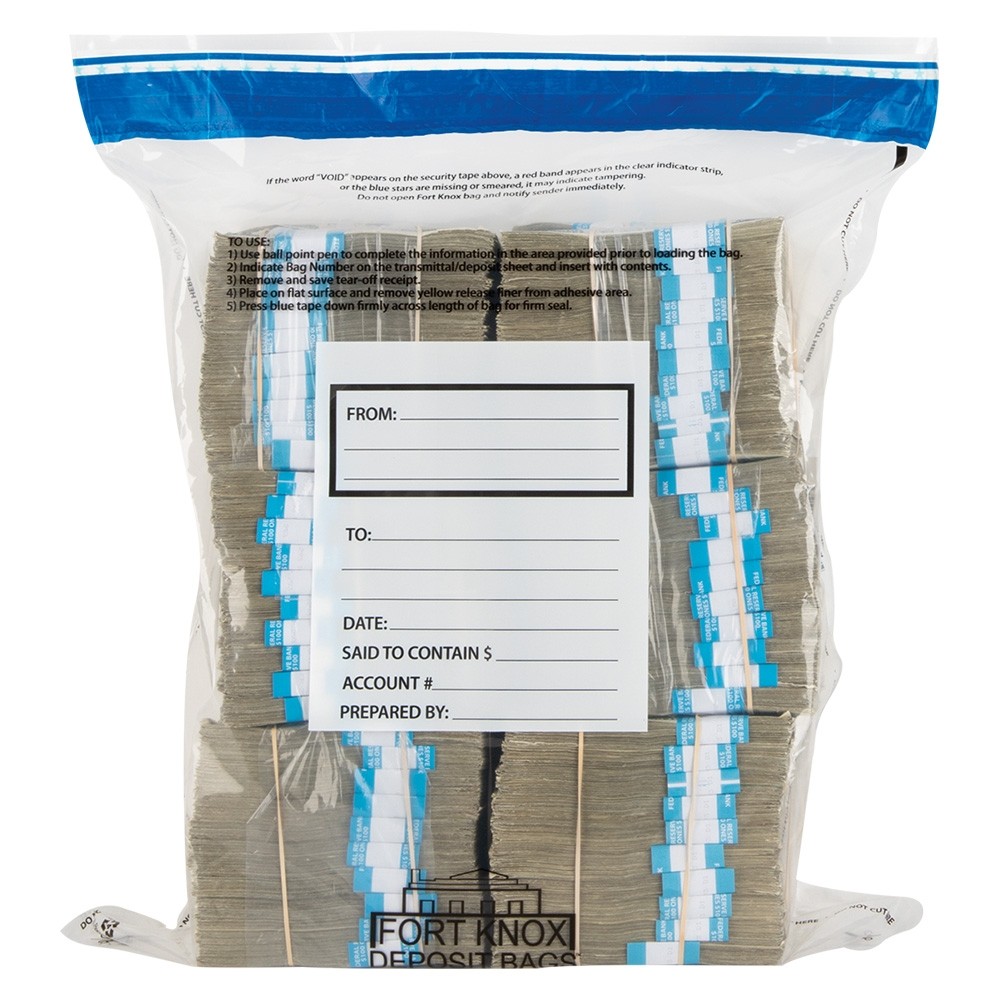 19W x 24H 12 Bundle Ultima Blue® Money Bags - G Bag shown filled. 
