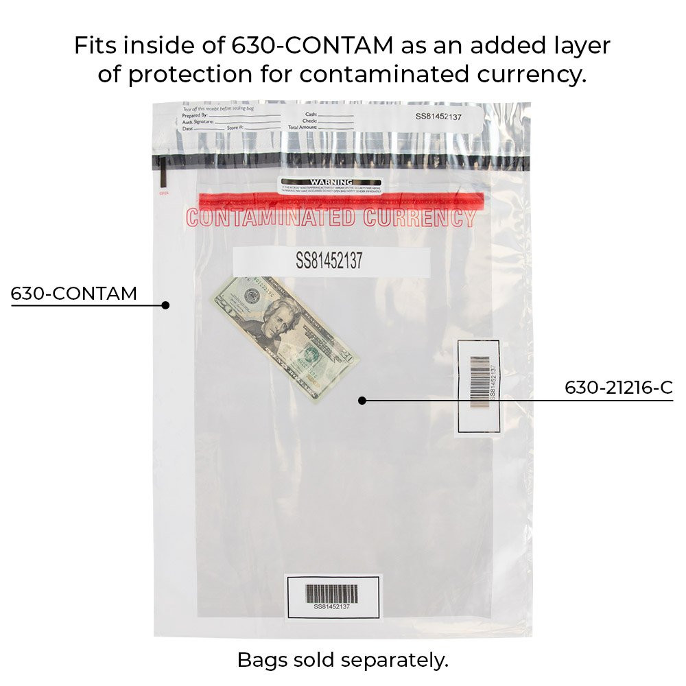 Tamper Evident Contaminated Currency Deposit Bags - Inside Bag - 12W x 16H - Case of 100 