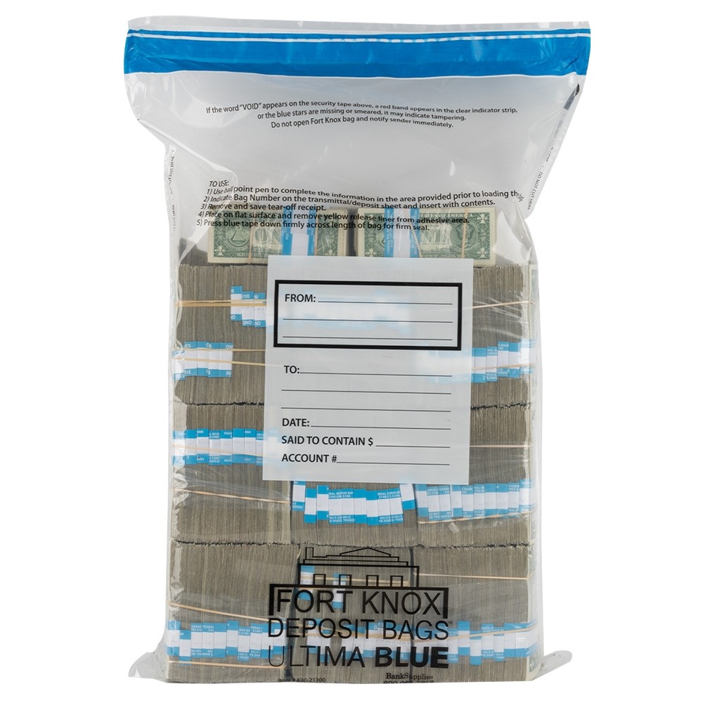 20 Bundle Ultima Blue® Currency Bag - J Bag - Pack of 100, 24W x 35H (inch) 