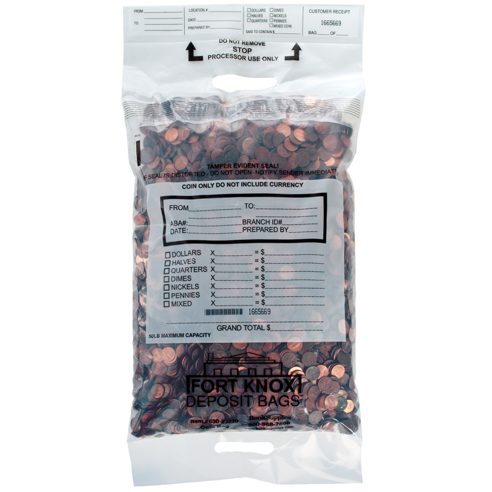Tamper Evident - Dual Handled Coin Bag - Plastic deposit bag - 14W x 23-1/2H