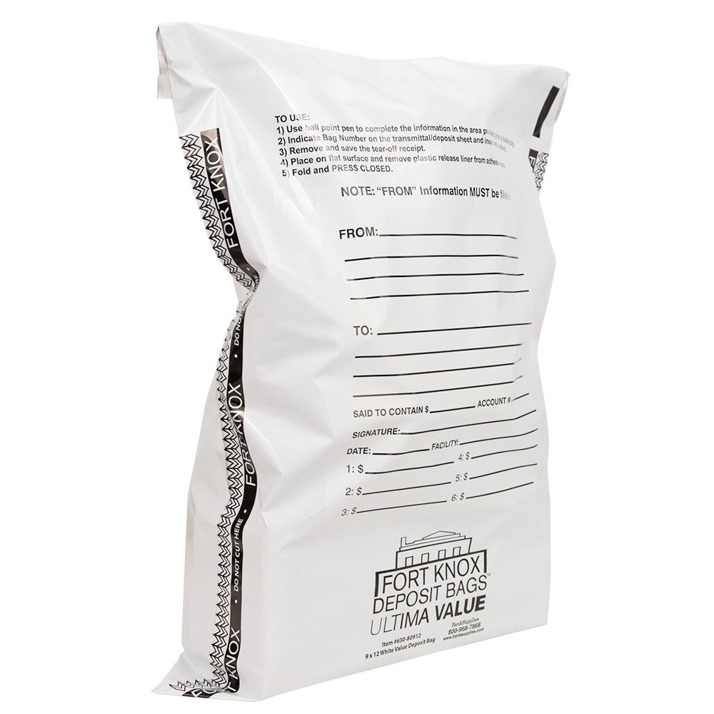 Ultima Value® White Captive Flap Deposit Bags - 9W x 12H - Side
