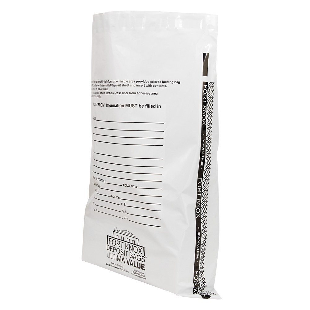 Ultima Value® White Captive Flap Deposit Bags - 9W x 12H - Side