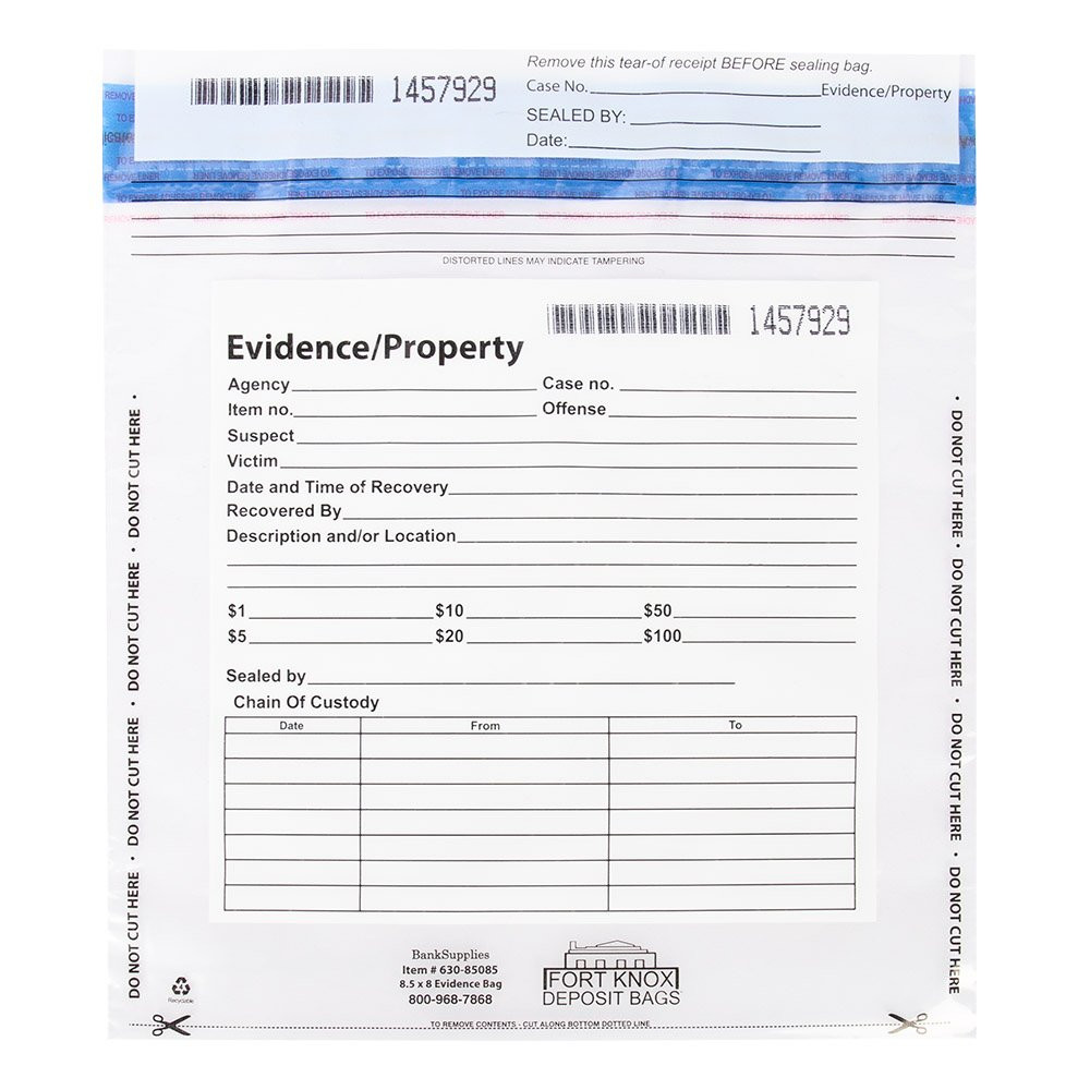 Tamper Evident Clear Evidence Bags - 8-1/2W x 8H x 3D - Front