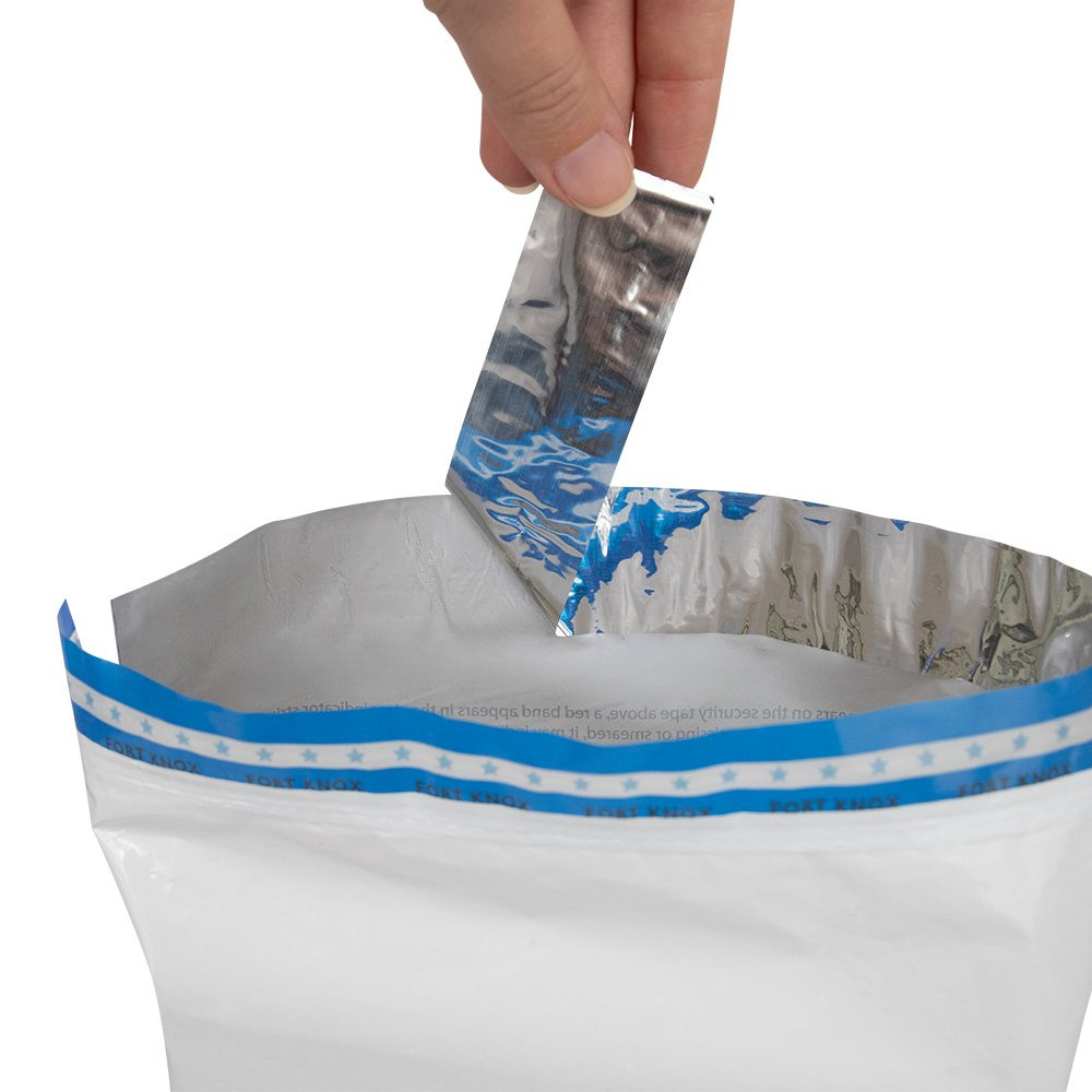 Ultima Blue® White Deposit Bags - 9W x 12H - In use