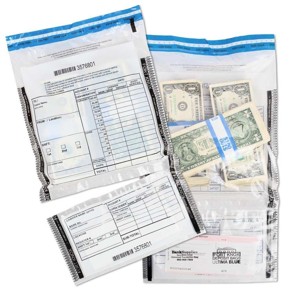 9W x 17-1/2H Ultima Blue® Clear Top-Bottom Deposit Bag
