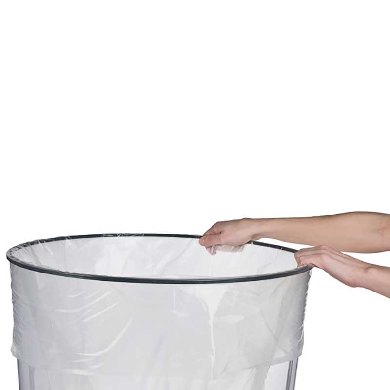 16W x 36H x 14D - Clear Trash Can Liner - 25 Gallon - Case of 250 shown in garbage can 