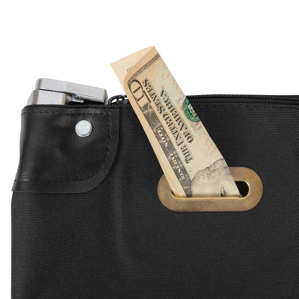 10W x 7H Black Tip Bag with Pop-up lock with money