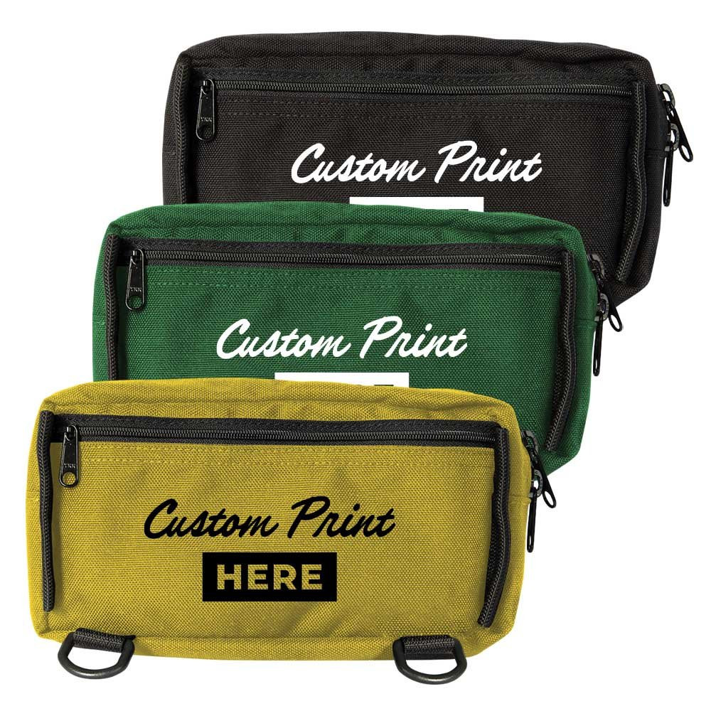 9W x 5H x 4D Casino Attendant Adjustable Belt Bag Shown in Black, green, and yellow