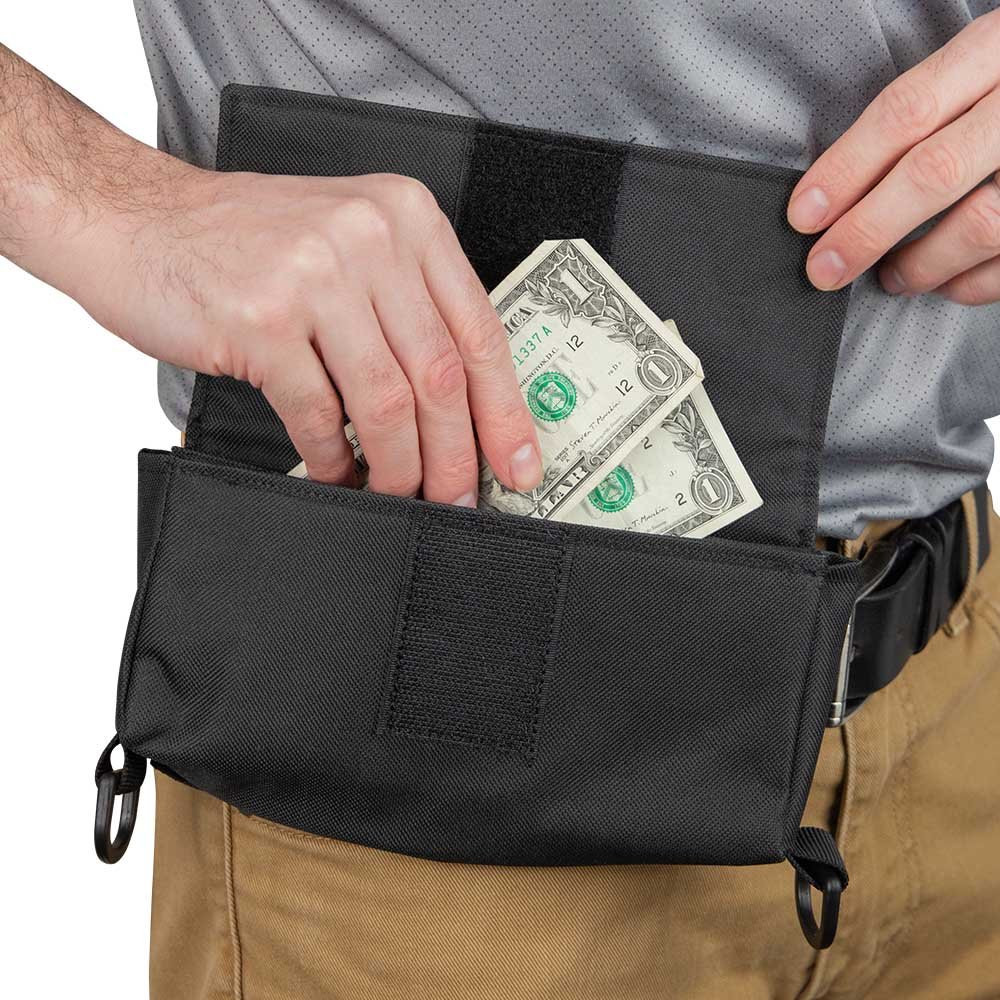 8W x 4H 1000D Nylon Belt Wallet Pouch with Hook & Loop Closure Being Shown In Use