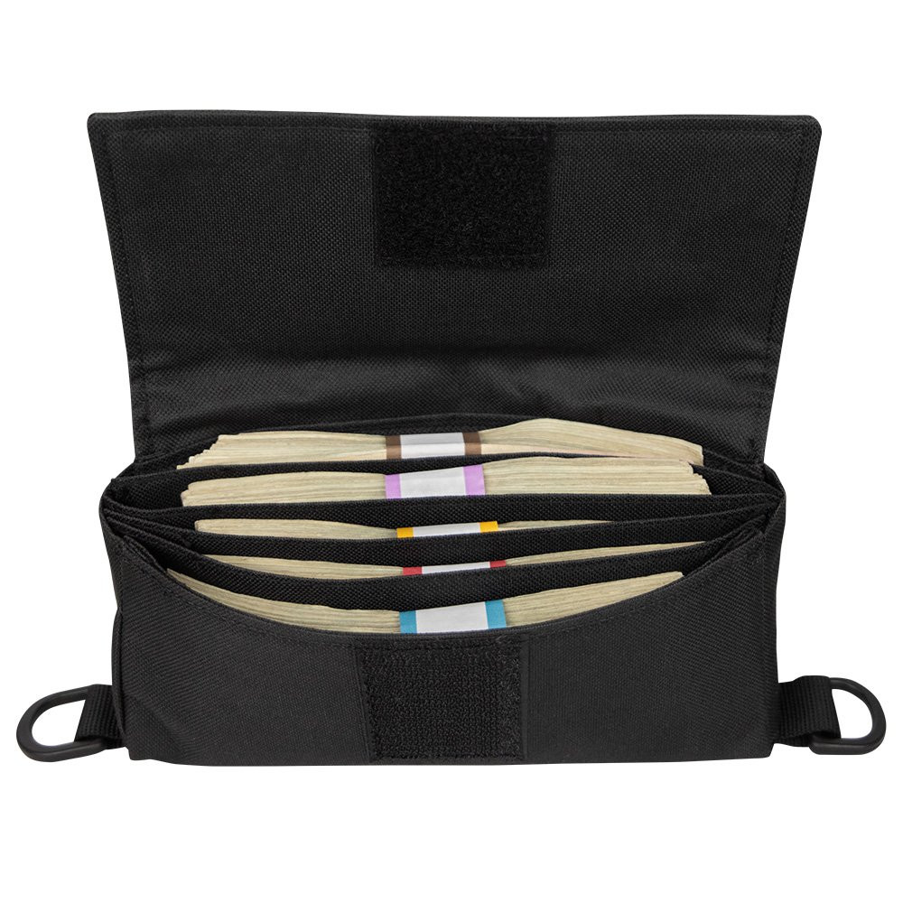 8W x 4H 1000D Nylon Belt Wallet Pouch with Hook & Loop Closure Shown With Money In The Compartments