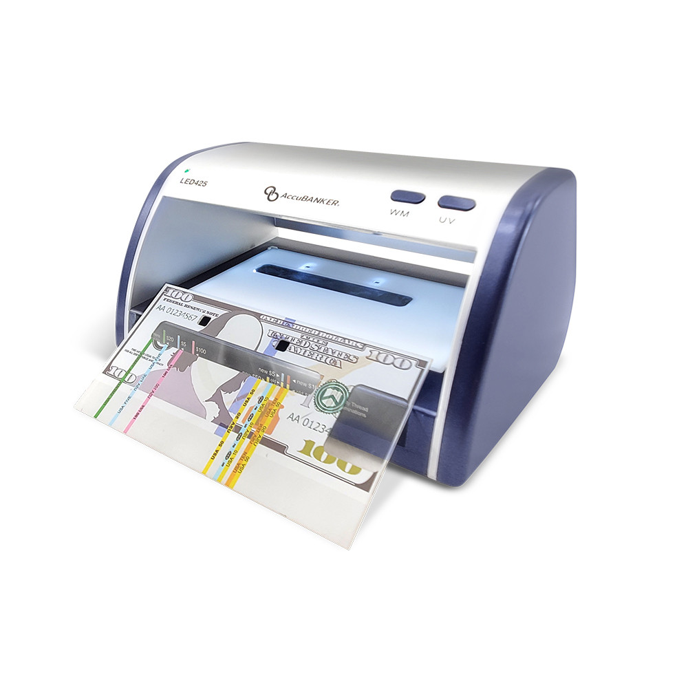 AccuBANKER® LED425 Counterfeit Bill/Document Validator w/ Guide side angle view