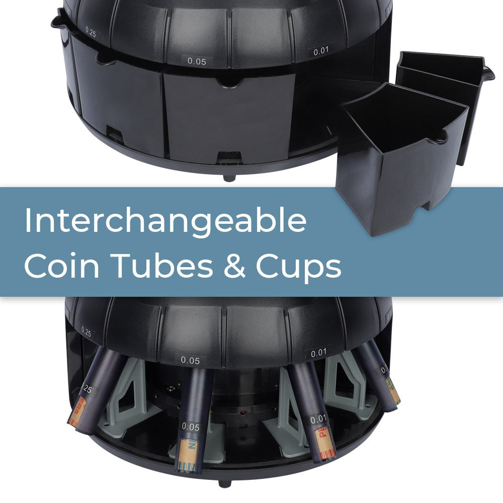 Interchangeable coin tubes and cups for MMF Industries Automatic Digital SE900 Coin Counter and Sorter