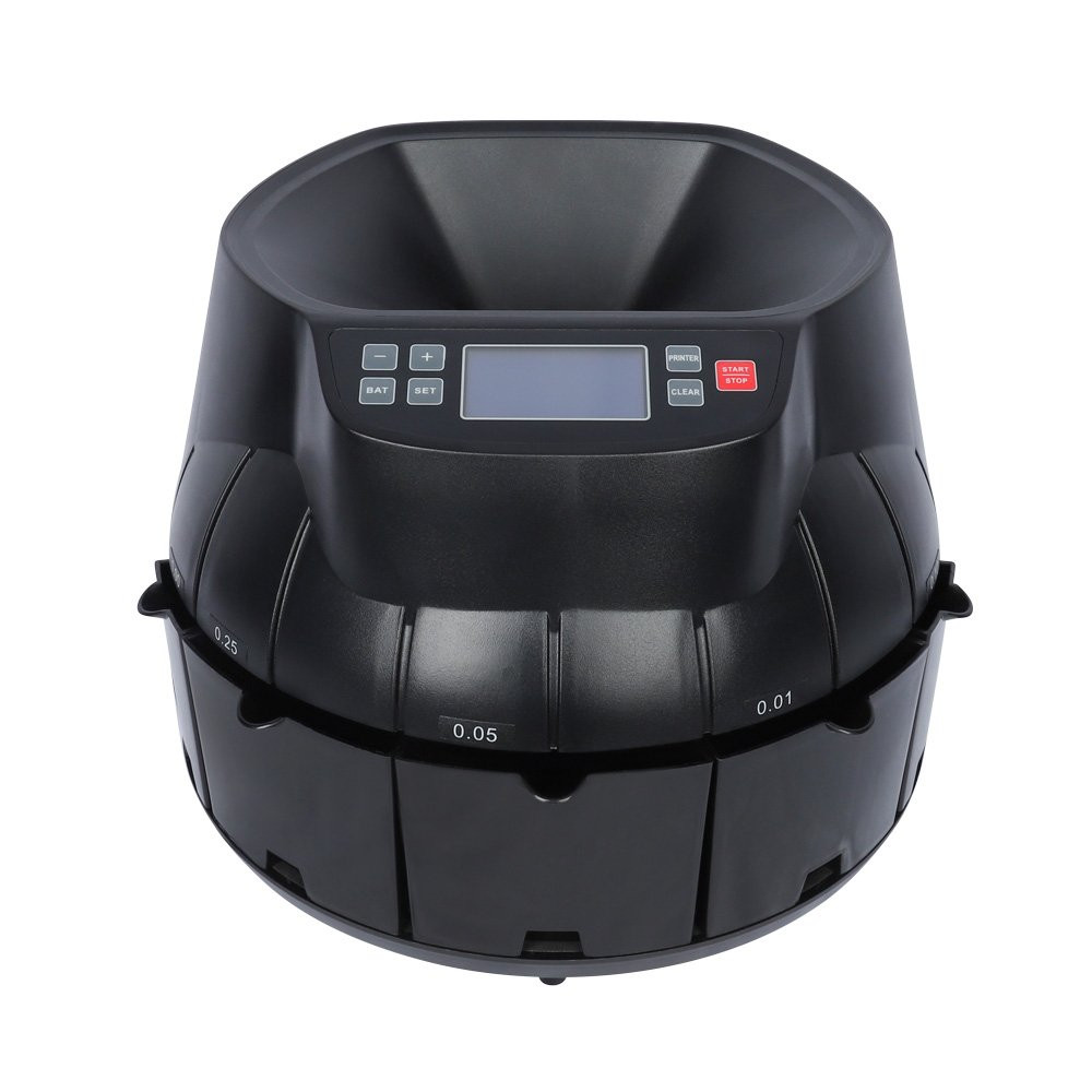 Front view with cups in place of MMF Industries Automatic Digital SE900 Coin Counter and Sorter