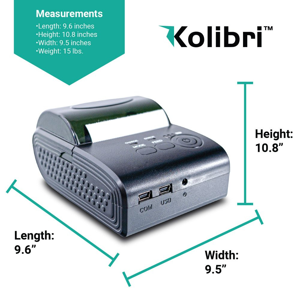 Kolibri; Measurements: length: 9.6 inches, Height: 10.8 inches, width: 9.5 inches, weight: 15lbs.