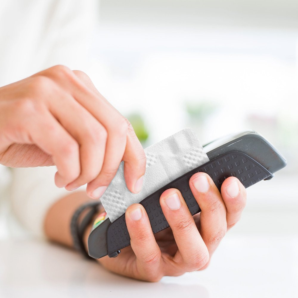 Verifone® Card Terminal Cleaning Card with Waffletechnology in use in a terminal 