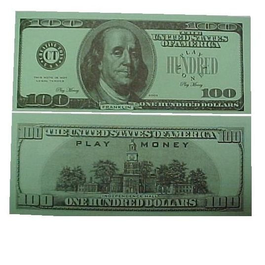 Realistic Hundred Dollar Bills Play Money