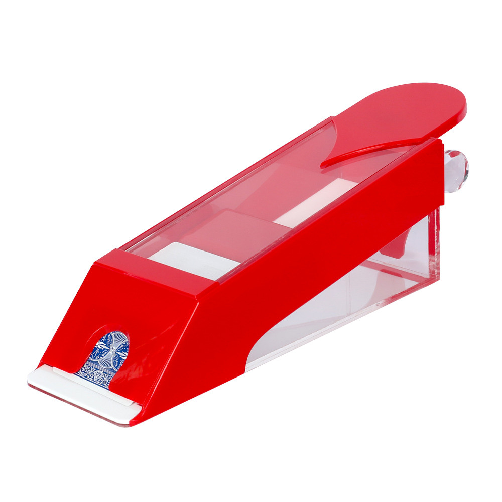 Baccarat Card Dealing Shoe, Clear Shoe with Red Trim